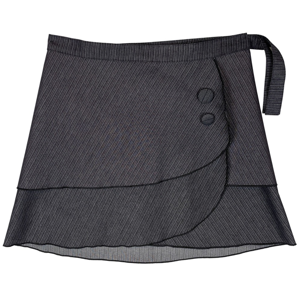 Striped Wrap Skirt Two Button Closure Flounce Hem‎ Career Black Grey Casual L